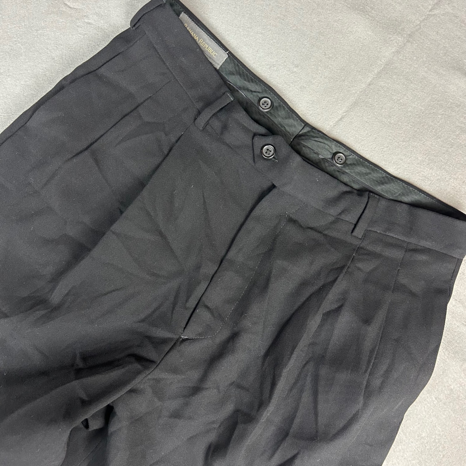 Banana Republic Dress Pants Mens 33r X31 Black Wool Pleated Cuffed Made In Italy